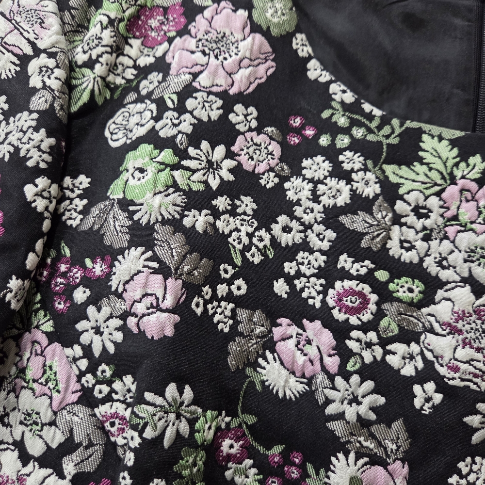 Brooks Brothers Black Jacquard Dress with Pink & Green Floral Print - Size 16 - Picture 5 of 5